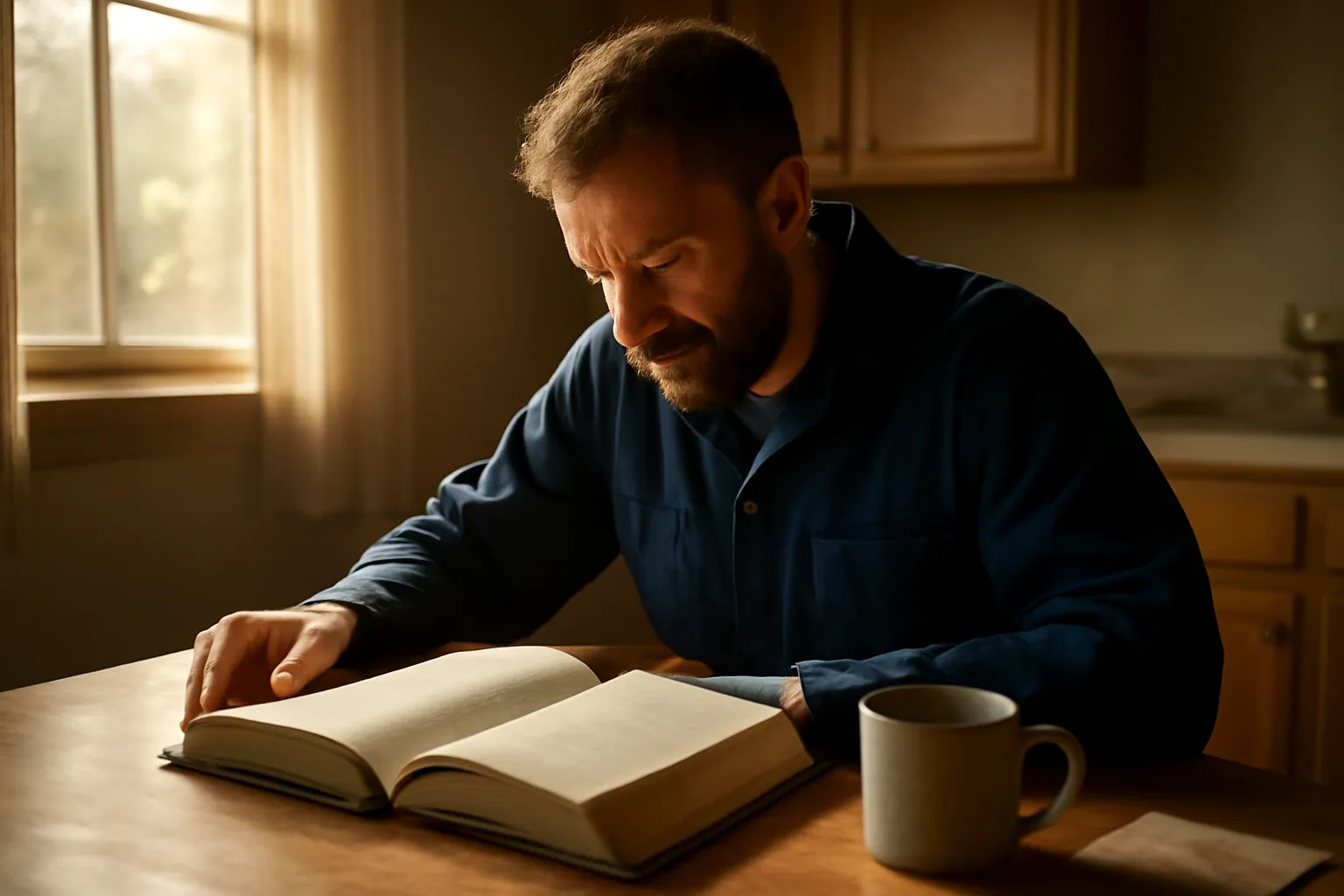 Pipefitter studying code book at table in Alabama home office